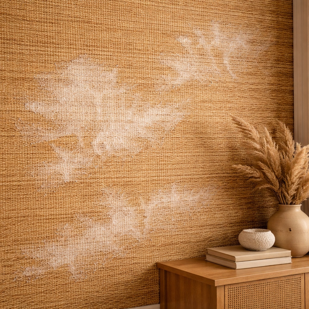 Glue stain or dark mark on grasscloth wallpaper